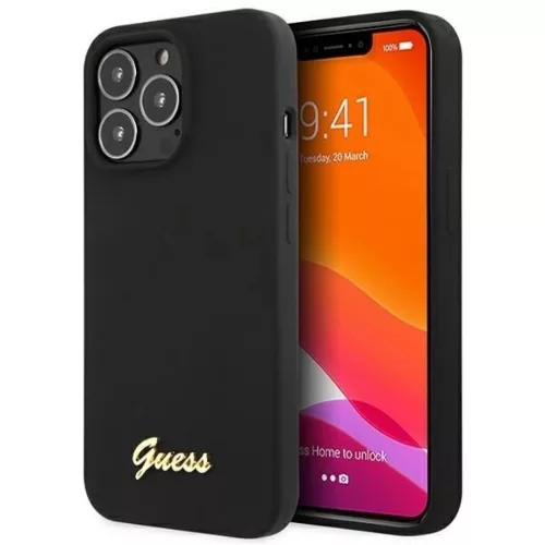 Guess GUHCP13XLSLMGBK iPhone 13 Pro Max 6.7" fekete/fekete hardcase Szilikon Script Arany Logó tok