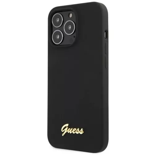 Guess GUHCP13XLSLMGBK iPhone 13 Pro Max 6.7" fekete/fekete hardcase Szilikon Script Arany Logó tok