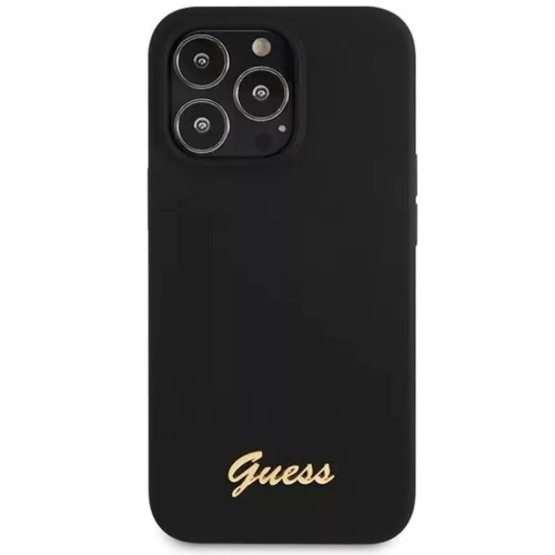 Guess GUHCP13XLSLMGBK iPhone 13 Pro Max 6.7" fekete/fekete hardcase Szilikon Script Arany Logó tok