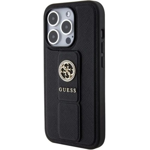 Guess Grip Stand 4G Saffiano Strass tok iPhone 15 Pro Max - fekete