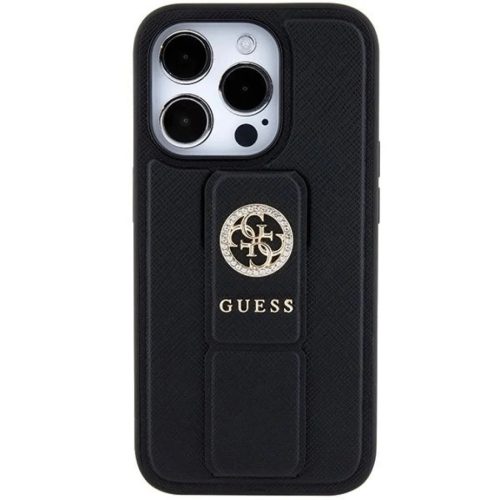 Guess Grip Stand 4G Saffiano Strass tok iPhone 15 Pro Max - fekete