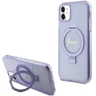 Guess Ring Állvány Script Glitter MagSafe tok iPhone 11 - lila