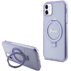   Guess Ring Állvány Script Glitter MagSafe tok iPhone 11 - lila