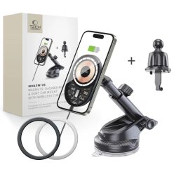   Tech-protect Mm15w-v6 Magnetic Magsafe Műszerfalra és Légnyílásra Szerelhető Autós Telefontartó Vezeték Nélküli Töltő 15w Fekete.