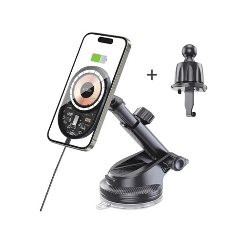 Tech-protect Mm15w-v6 Magnetic Magsafe Műszerfalra és Légnyílásra Szerelhető Autós Telefontartó Vezeték Nélküli Töltő 15w Fekete.