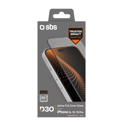 SBS Edzett Üveg D3O kerettel iPhone 16 / iPhone 15 üvegfólia