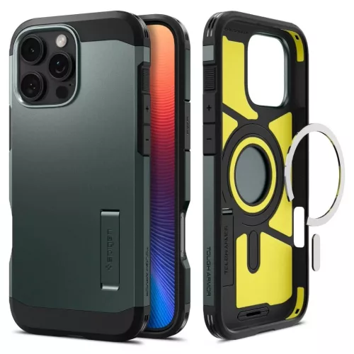 iPhone 16 Pro abbys zöld SPIGEN Tough Armor Mag kompatibilis MagSafe tok