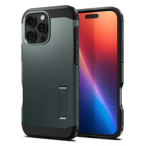 iPhone 16 Pro abbys zöld SPIGEN Tough Armor Mag kompatibilis MagSafe tok