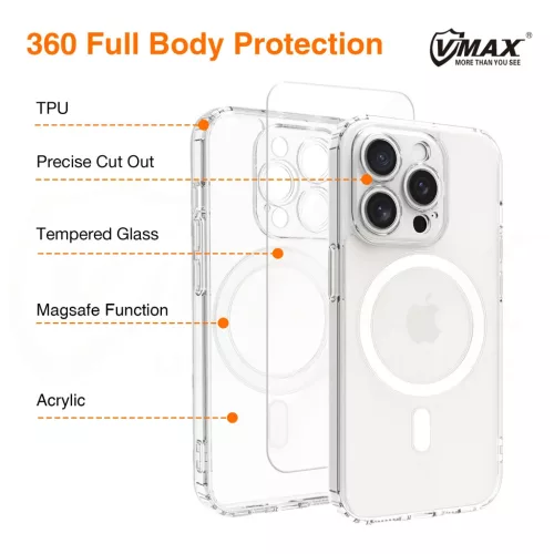 Vmax set mágneses tok + 2,5D prémium üvegfólia iPhone 15 Plus 6,7"-hez