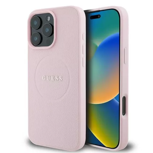 iPhone 16 Pro rózsaszín Eredeti GUESS Grained Gold Ring MagSafe GUHMP16LPGHSMMP tok