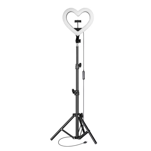 LED Ring Stream RGB lámpa 10" telefontartóval SZÍV + tripod JM26-10 fekete