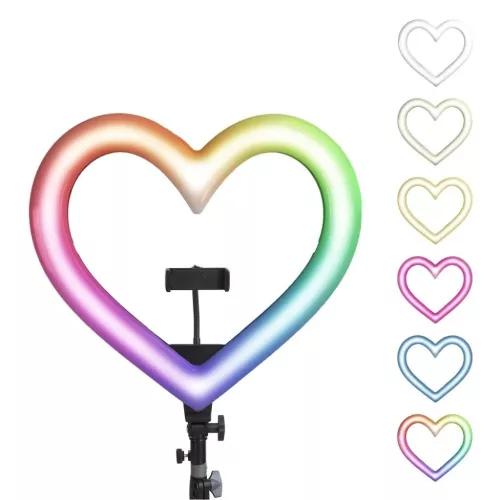 LED Ring Stream RGB lámpa 10" telefontartóval SZÍV + tripod JM26-10 fekete