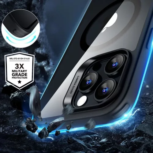 iPhone 16 Pro átlátszó/fekete ESR Classic Hybrid HaloLock MagSafe & Tempered Glass tok