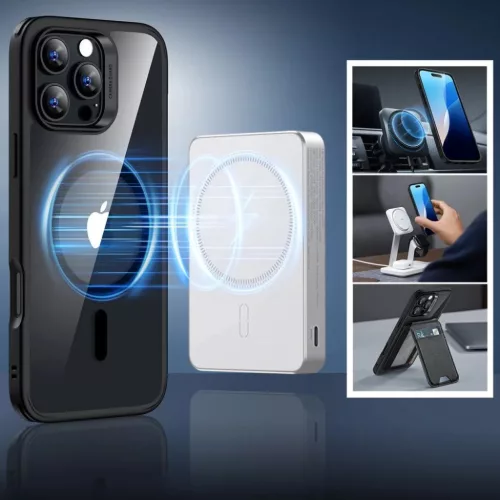 iPhone 16 Pro átlátszó/fekete ESR Classic Hybrid HaloLock MagSafe & Tempered Glass tok