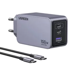  Ugreen Nexode Pro 100W hálózati töltő, GaN, USB + 2x USB-C (szürke)