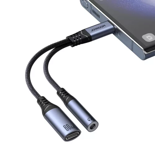 Joyroom SY-C02 2in1 DAC adapter USB-C to USB-C / 3.5 mm mini jack - fekete