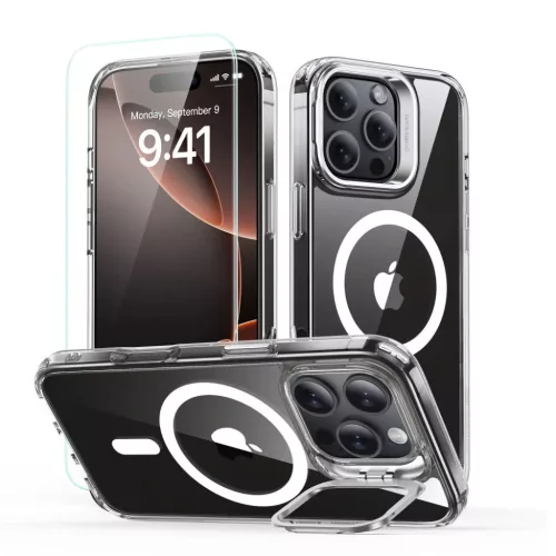 iPhone 16 Pro Átlátszó ESR Classic Hybrid Kickstand HaloLock MagSafe & Edzett Üveg Tok
