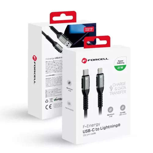 FORCELL F-ENERGY C259 kábel Type C - Lightning PD 3A 27W Cafule 1,2 m fekete