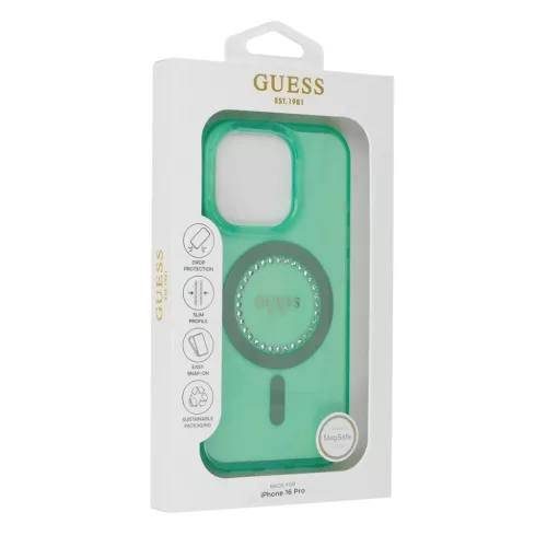 iPhone 16 Pro zöld Eredeti GUESS IML Strasszköves Magsafe tok GUHMP16LPFTDTEN