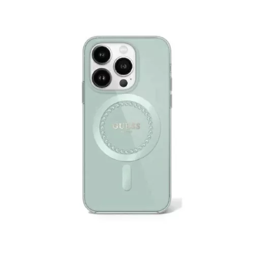 iPhone 16 Pro zöld Eredeti GUESS IML Strasszköves Magsafe tok GUHMP16LPFTDTEN