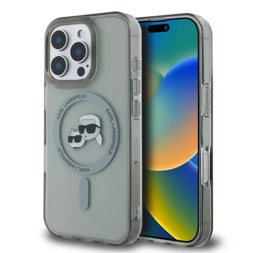 iPhone 16 Pro Fekete Karl Lagerfeld IML K&CH Heads Metal Frame MagSafe tok