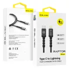 Blavec Cable Raptor fonott - Type C to Lightning - PD 20W 2,4A 3 méter (CRA-CL24BG30) fekete-szürke