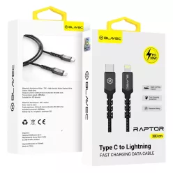   Blavec Cable Raptor fonott - Type C to Lightning - PD 20W 2,4A 3 méter (CRA-CL24BG30) fekete-szürke