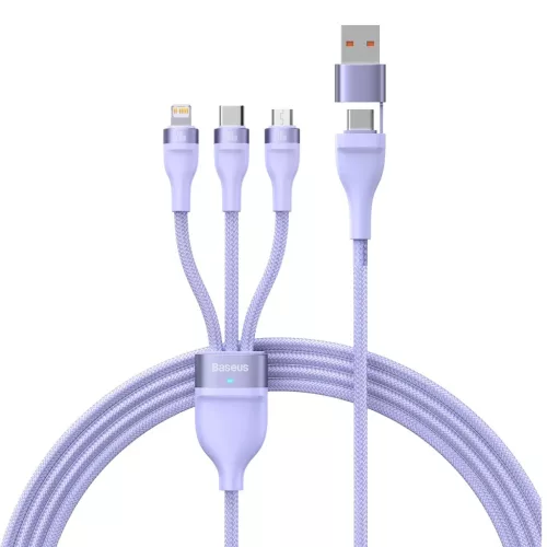 Baseus Cable Flash Series II 3 in 1 - USB + Type C to Type C, Lightning, Micro USB - 100W 1,2 méter (CASS030105) lila