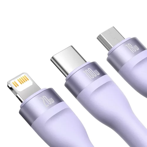 Baseus Cable Flash Series II 3 in 1 - USB + Type C to Type C, Lightning, Micro USB - 100W 1,2 méter (CASS030105) lila