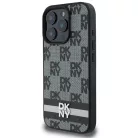iPhone 16 Pro fekete DKNY Kockás Minta és Nyomtatott Csíkok tok