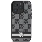 iPhone 16 Pro fekete DKNY Kockás Minta és Nyomtatott Csíkok tok