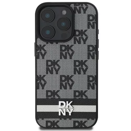 iPhone 16 Pro fekete DKNY Kockás Minta és Nyomtatott Csíkok tok