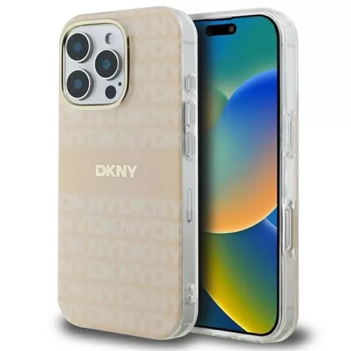 iPhone 16 Pro Pink DKNY Repeat Texture Pattern & Stripe MagSafe tok