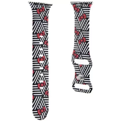 Apple Watch 38/40/41mm Fekete Hello Kitty Silicone Bows & Stripes Szíj