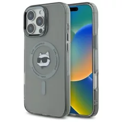   iPhone 16 Pro Fekete Karl Lagerfeld IML Fém Choupette Fej MagSafe tok
