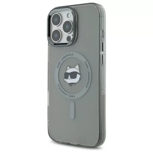 iPhone 16 Pro Fekete Karl Lagerfeld IML Fém Choupette Fej MagSafe tok