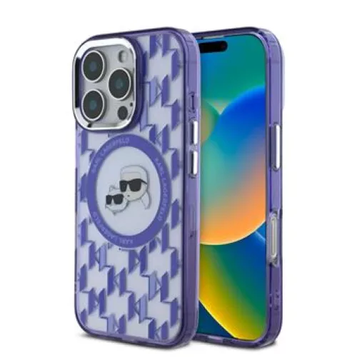 iPhone 16 Pro Lila Karl Lagerfeld IML Monogram K&CH Heads MagSafe tok