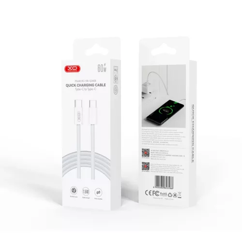 XO NB-Q260B PD USB-C - USB-C 1,5m fehér 60W kábel