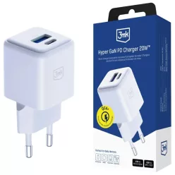   3MK Hyper GaN Töltő 20W fali töltő 1xUSB-A 1xUSB-C PD QC4+ fehér