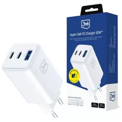 3MK Hyper GaN Töltő 65W 1xUSB-A 2xUSB-C PD QC4+ fehér