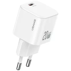   USB-C hálózati töltő USAMS JO Series CC260 20W + 1m USB-C/USB-C kábel Fehér
