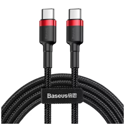 Baseus Cafule Nylon harisnyázott USB-Type C/USB-Type C kábel PD2.0 60W 20V 3A QC3.0 1m fekete/piros