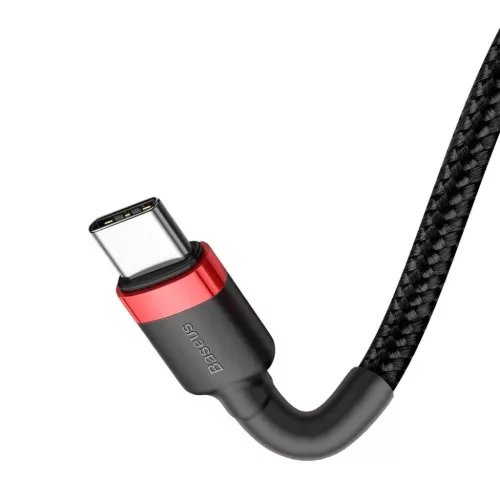 Baseus Cafule Nylon harisnyázott USB-Type C/USB-Type C kábel PD2.0 60W 20V 3A QC3.0 1m fekete/piros
