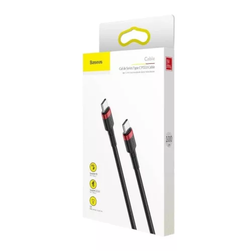 Baseus Cafule Nylon harisnyázott USB-Type C/USB-Type C kábel PD2.0 60W 20V 3A QC3.0 1m fekete/piros