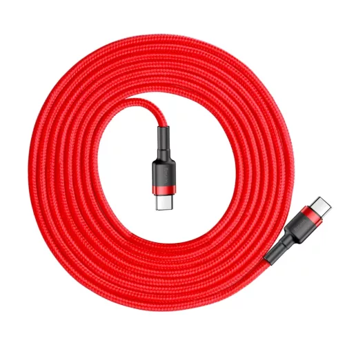 Baseus Cafule Nylon harisnyázott USB-Type C/USB-Type C kábel PD2.0 60W 20V 3A QC3.0 2m piros