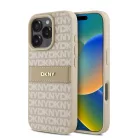 iPhone 16 Pro Rózsaszín DKNY PU bőr ismétlődő minta tónusú csík tok