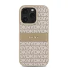 iPhone 16 Pro Rózsaszín DKNY PU bőr ismétlődő minta tónusú csík tok