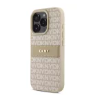 iPhone 16 Pro Rózsaszín DKNY PU bőr ismétlődő minta tónusú csík tok