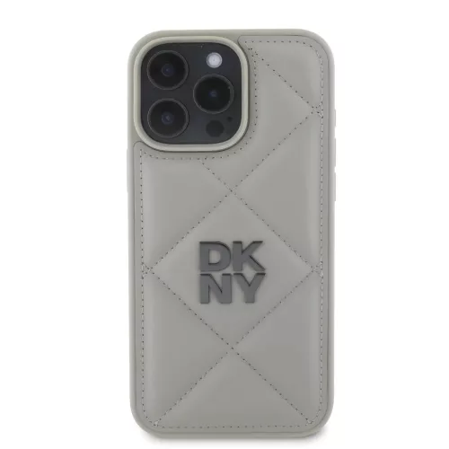 iPhone 16 Pro szürke DKNY PU bőr steppelt logós tok