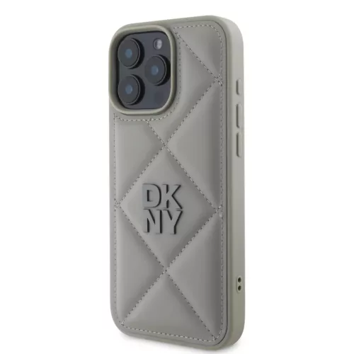 iPhone 16 Pro szürke DKNY PU bőr steppelt logós tok